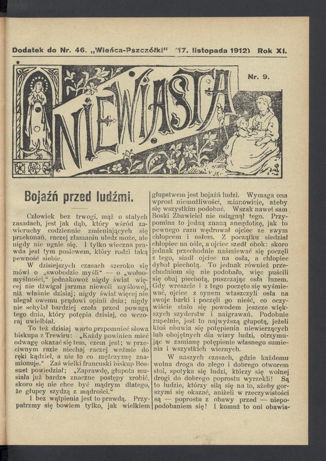 Niewiasta&nbsp;: dodatek do&nbsp;numeru&nbsp;46 &bdquo;Wieńca-Pszcz&oacute;łki&rdquo;. Rok&nbsp;12, 1912, numer&nbsp;9