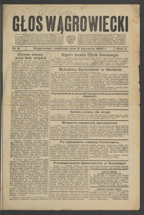 Głos Wągrowiecki. Rok&nbsp;5, 1930, numer&nbsp;2