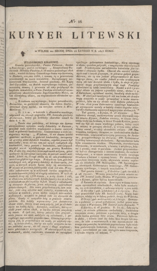 Kuryer Litewski. 1815, numer&nbsp;16