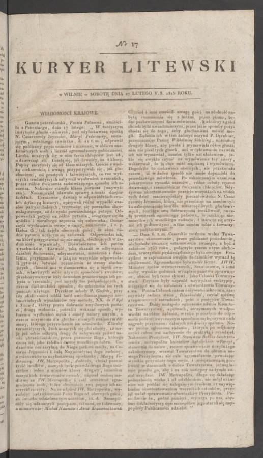 Kuryer Litewski. 1815, numer&nbsp;17