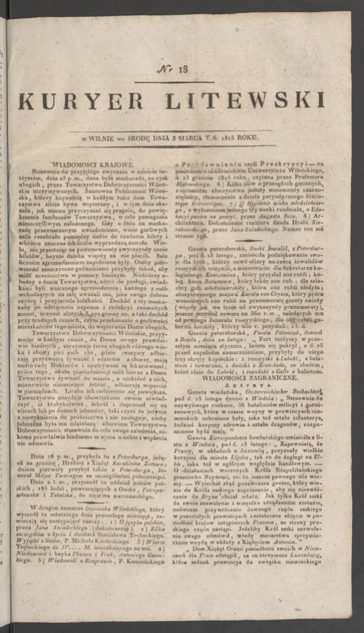 Kuryer Litewski. 1815, numer&nbsp;18
