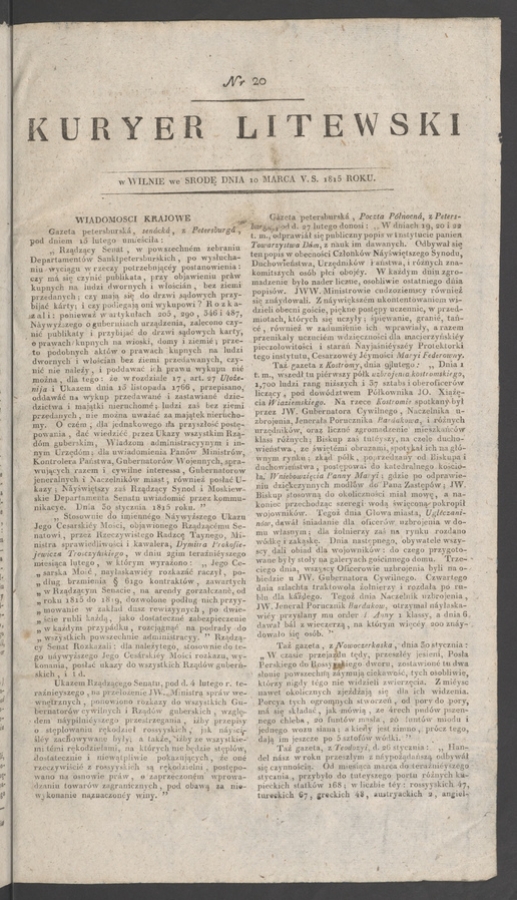 Kuryer Litewski. 1815, numer&nbsp;20