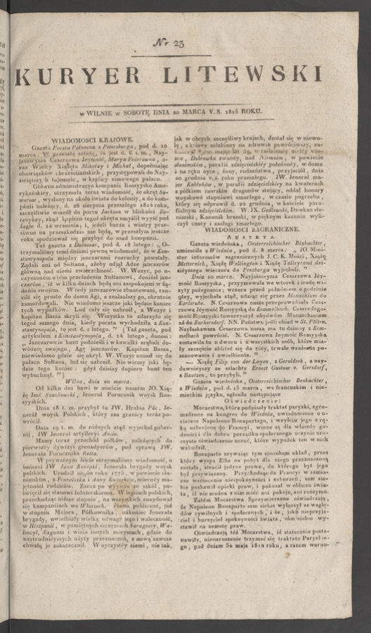 Kuryer Litewski. 1815, numer&nbsp;23