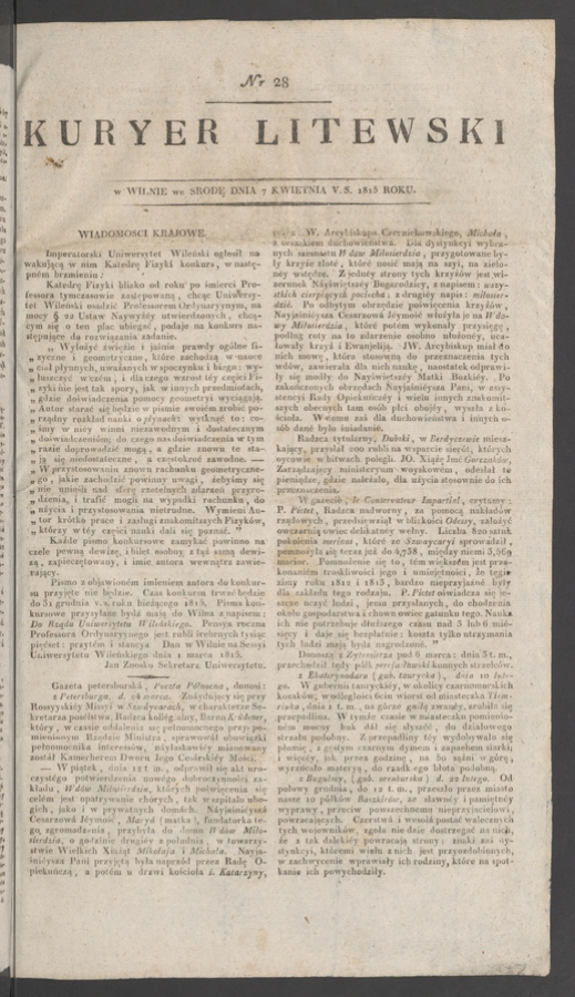 Kuryer Litewski. 1815, numer&nbsp;28