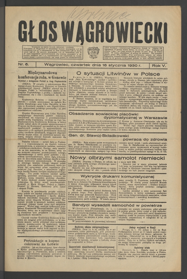 Głos Wągrowiecki. Rok&nbsp;5, 1930, numer&nbsp;6
