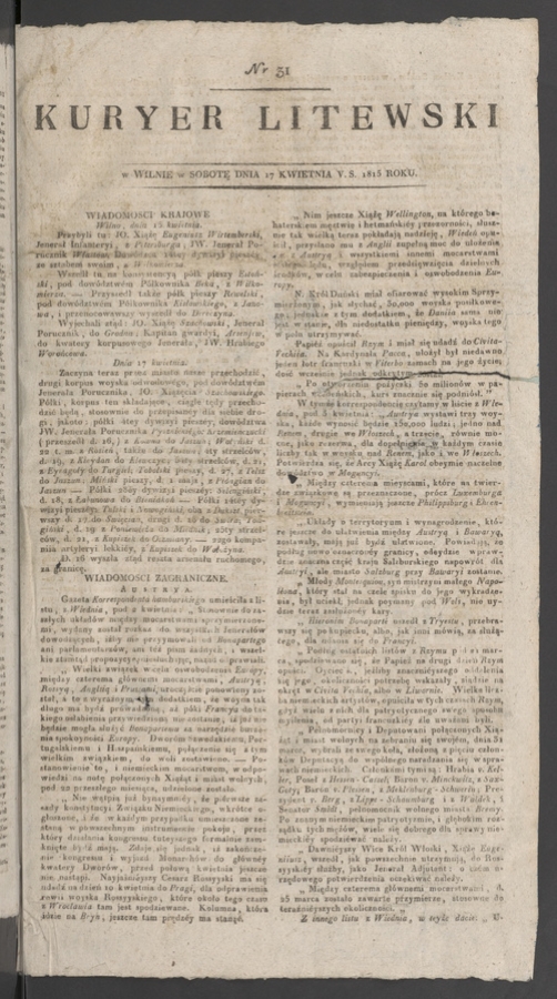 Kuryer Litewski. 1815, numer&nbsp;31