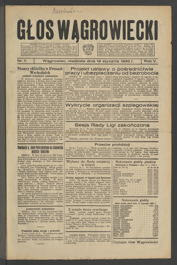 Głos Wągrowiecki. Rok&nbsp;5, 1930, numer&nbsp;7