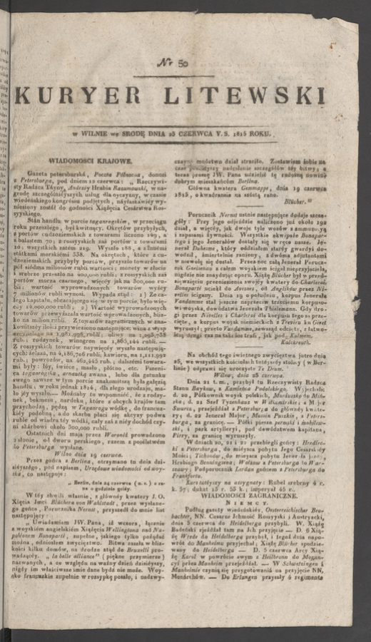 Kuryer Litewski. 1815, numer&nbsp;50