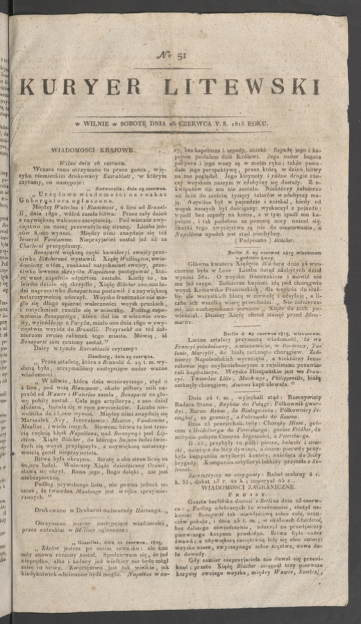 Kuryer Litewski. 1815, numer&nbsp;51