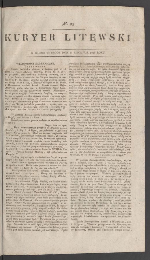 Kuryer Litewski. 1815, numer&nbsp;58
