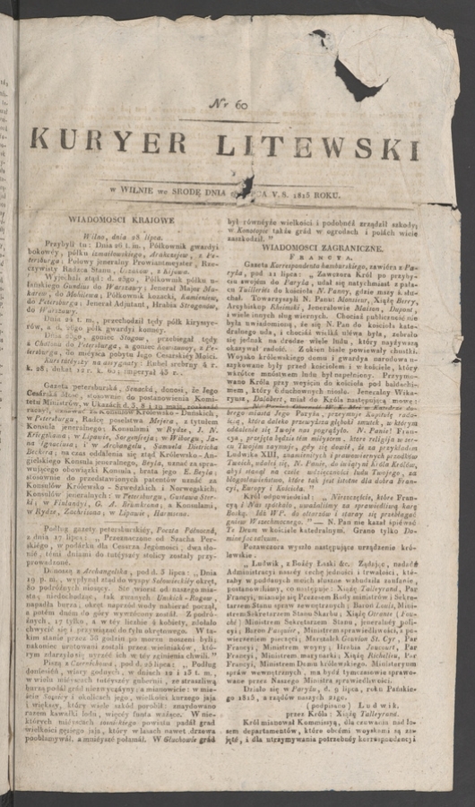 Kuryer Litewski. 1815, numer&nbsp;60