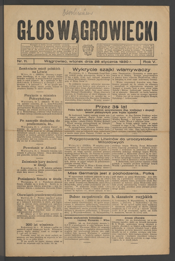 Głos Wągrowiecki. Rok&nbsp;5, 1930, numer&nbsp;11
