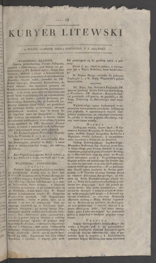 Kuryer Litewski. 1815, numer&nbsp;88