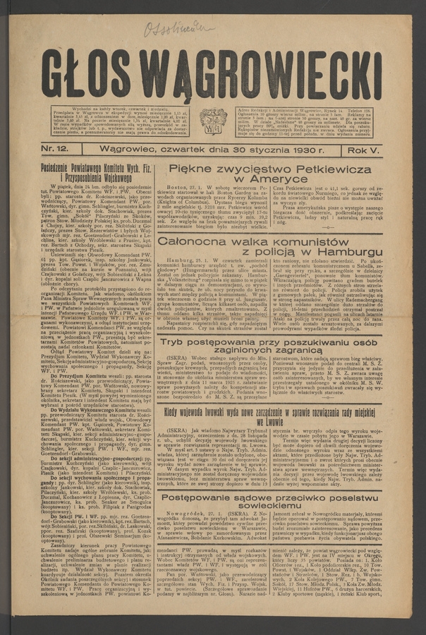 Głos Wągrowiecki. Rok&nbsp;5, 1930, numer&nbsp;12