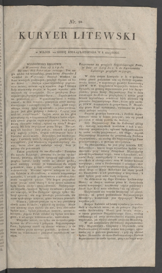 Kuryer Litewski. 1815, numer&nbsp;92