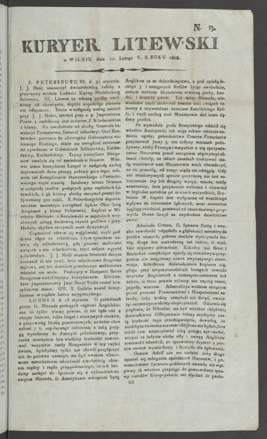 Kuryer Litewski. 1808, numero&nbsp;13