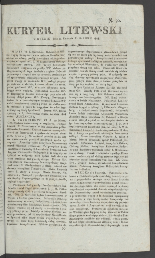 Kuryer Litewski. 1808, numero&nbsp;30