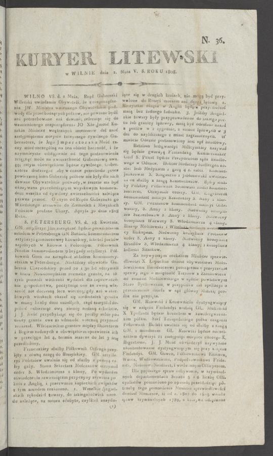 Kuryer Litewski. 1808, numero&nbsp;36