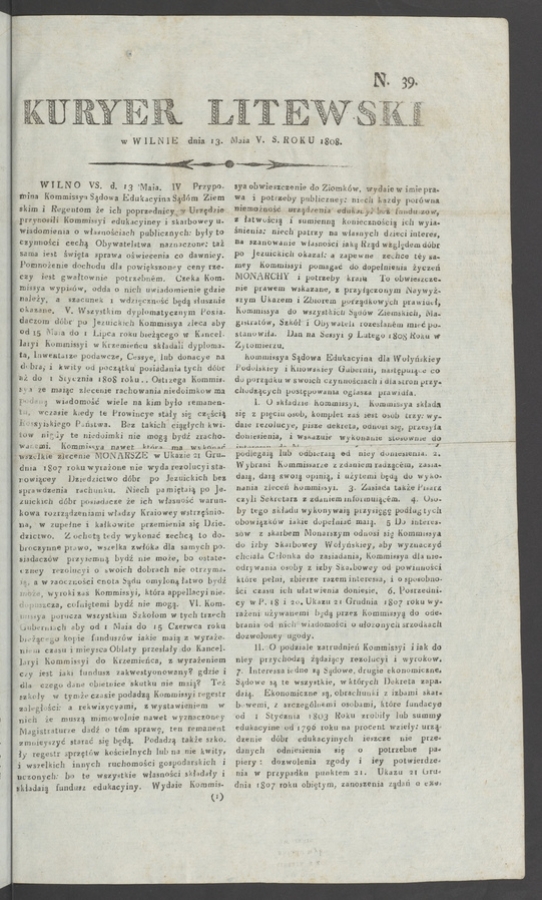 Kuryer Litewski. 1808, numero&nbsp;39