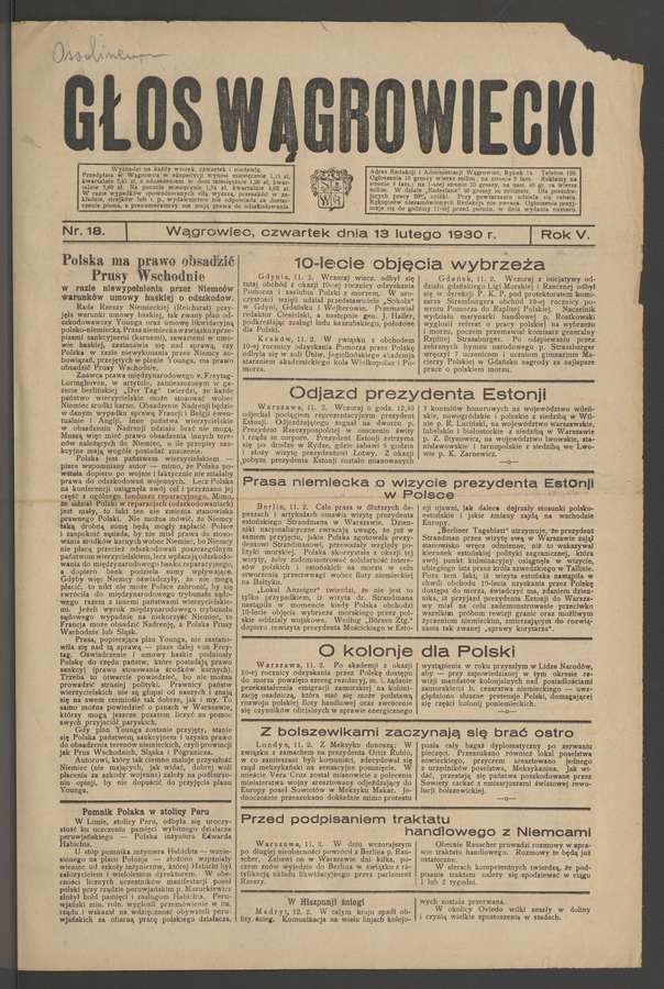 Głos Wągrowiecki. Rok&nbsp;5, 1930, numer&nbsp;18