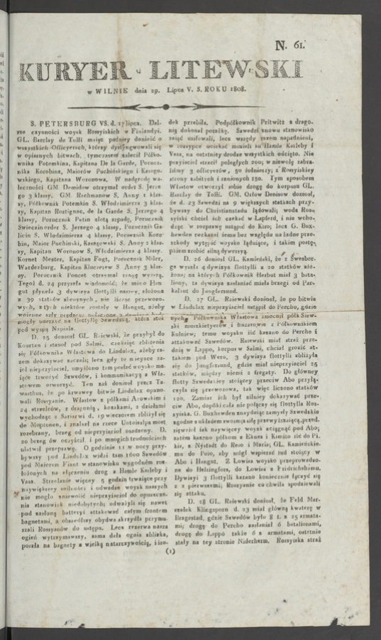 Kuryer Litewski. 1808, numero&nbsp;61