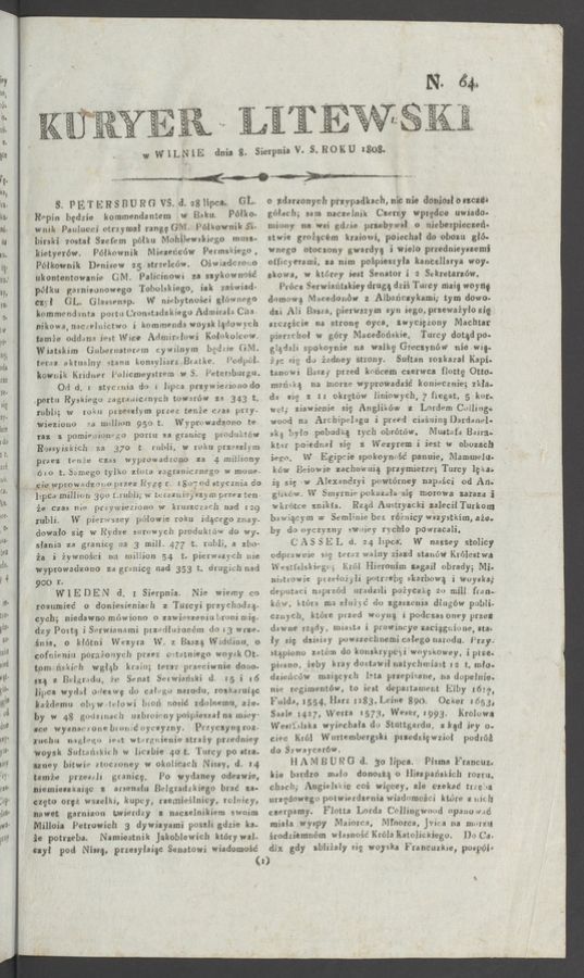 Kuryer Litewski. 1808, numero&nbsp;64