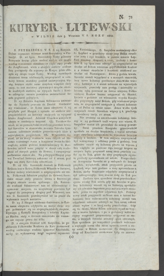 Kuryer Litewski. 1808, numero&nbsp;72