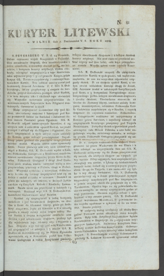 Kuryer Litewski. 1808, numero&nbsp;81