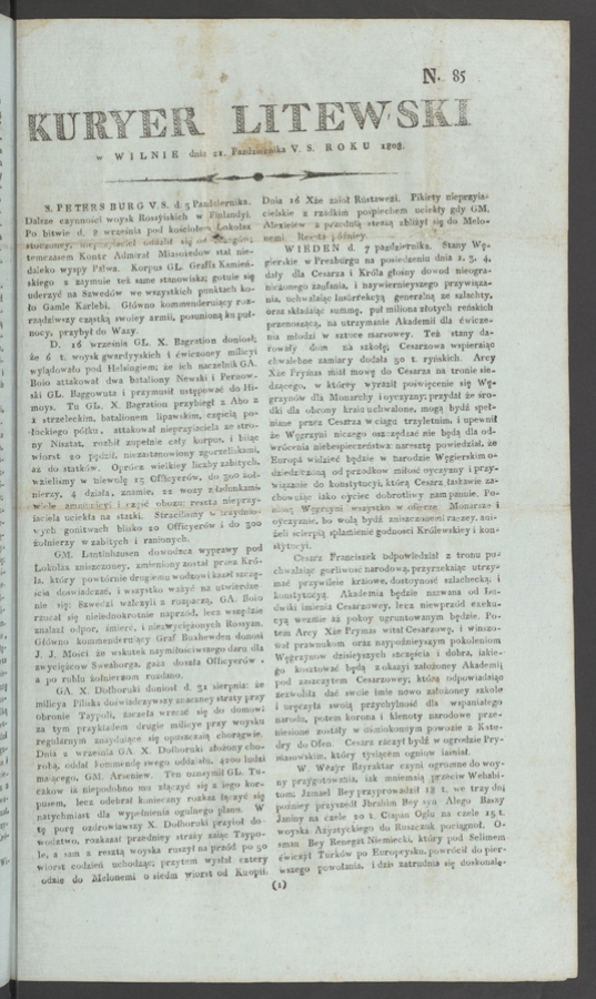 Kuryer Litewski. 1808, numero&nbsp;85
