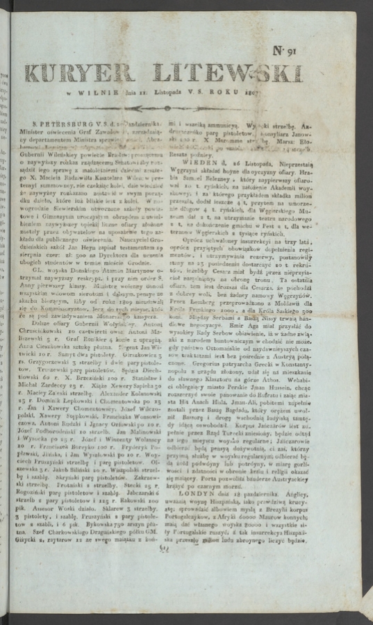 Kuryer Litewski. 1808, numero&nbsp;91