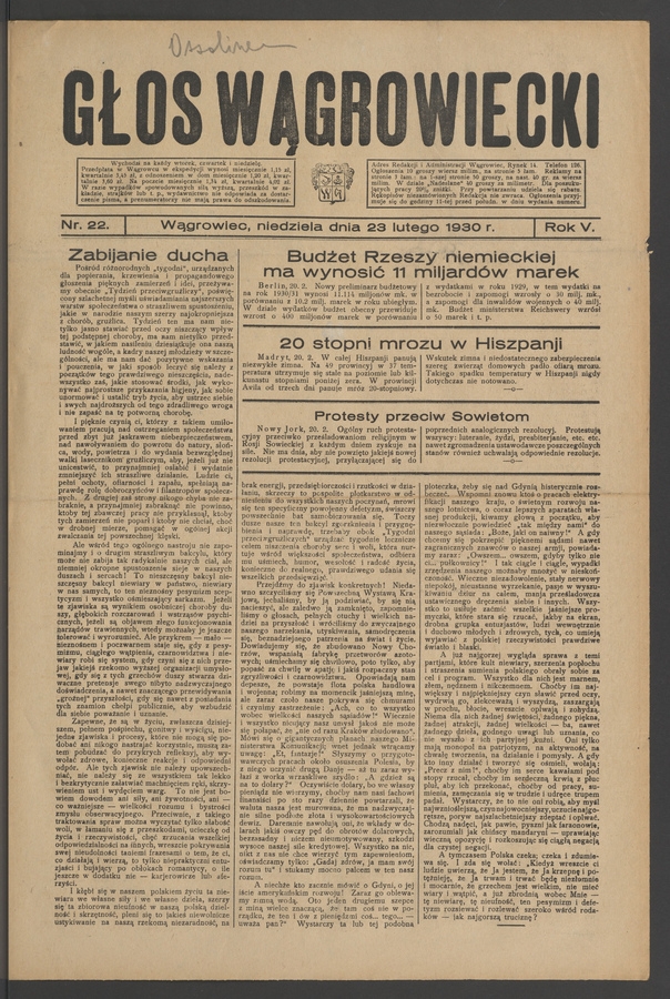 Głos Wągrowiecki. Rok&nbsp;5, 1930, numer&nbsp;22