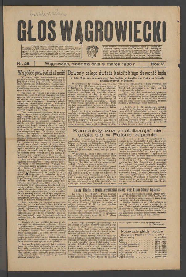 Głos Wągrowiecki. Rok&nbsp;5, 1930, numer&nbsp;28