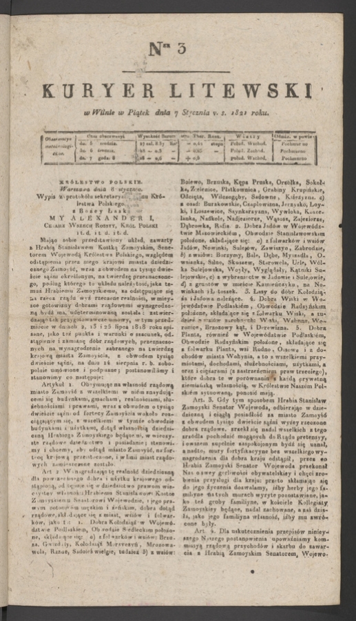 Kuryer Litewski. 1821, numer&nbsp;3