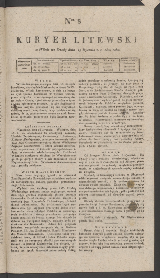 Kuryer Litewski. 1821, numer&nbsp;8