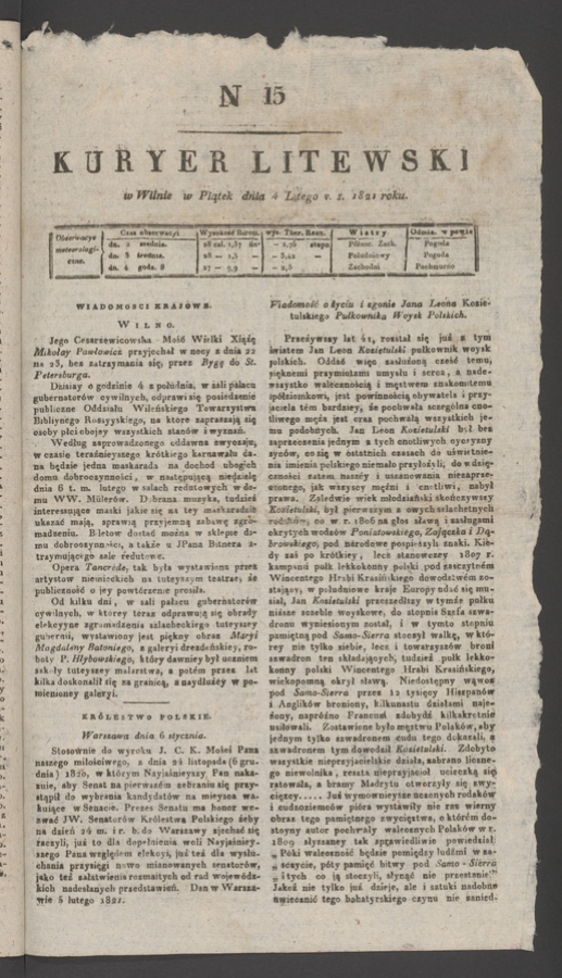 Kuryer Litewski. 1821, numer&nbsp;15