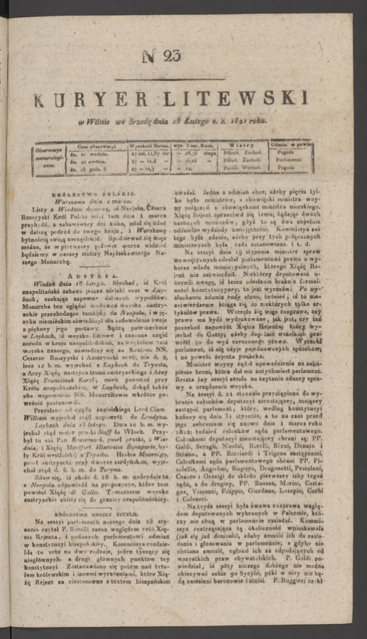 Kuryer Litewski. 1821, numer&nbsp;23