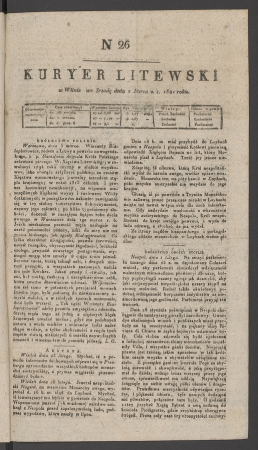 Kuryer Litewski. 1821, numer&nbsp;26