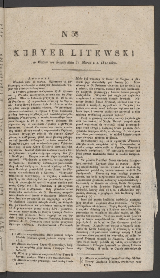 Kuryer Litewski. 1821, numer&nbsp;38