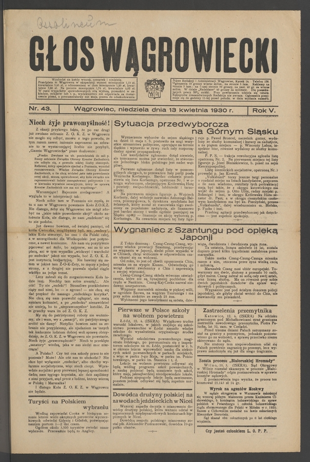 Głos Wągrowiecki. Rok&nbsp;5, 1930, numer&nbsp;43
