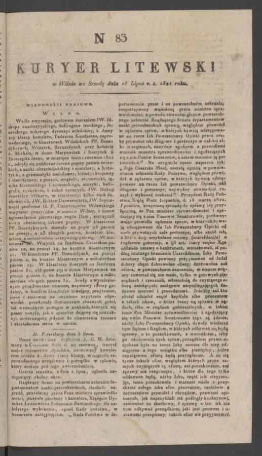 Kuryer Litewski. 1821, numer&nbsp;83
