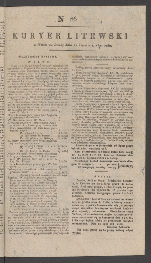 Kuryer Litewski. 1821, numer&nbsp;86