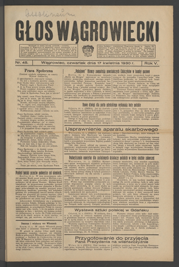 Głos Wągrowiecki. Rok&nbsp;5, 1930, numer&nbsp;45