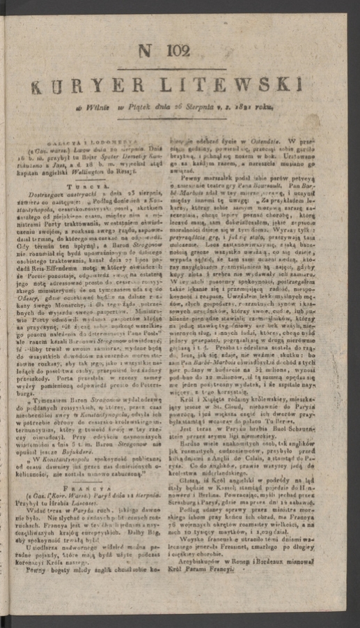 Kuryer Litewski. 1821, numer&nbsp;102