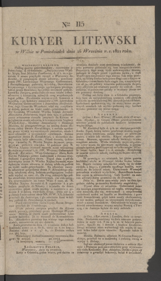 Kuryer Litewski. 1821, numer&nbsp;115