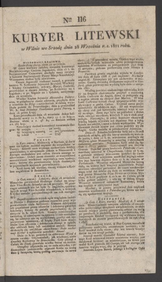 Kuryer Litewski. 1821, numer&nbsp;116