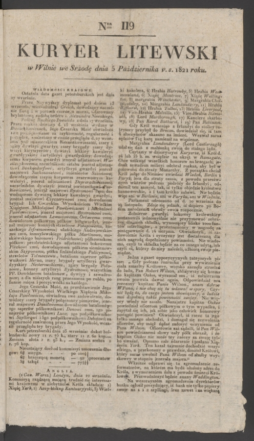 Kuryer Litewski. 1821, numer&nbsp;119