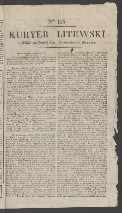 Kuryer Litewski. 1821, numer&nbsp;134