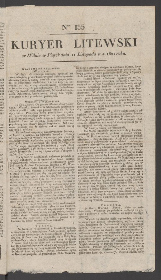 Kuryer Litewski. 1821, numer&nbsp;135