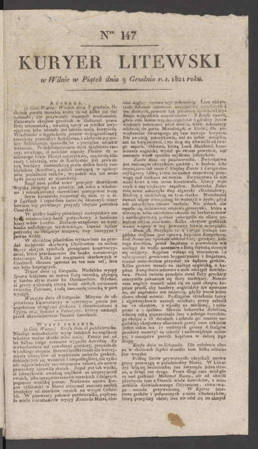 Kuryer Litewski. 1821, numer&nbsp;147