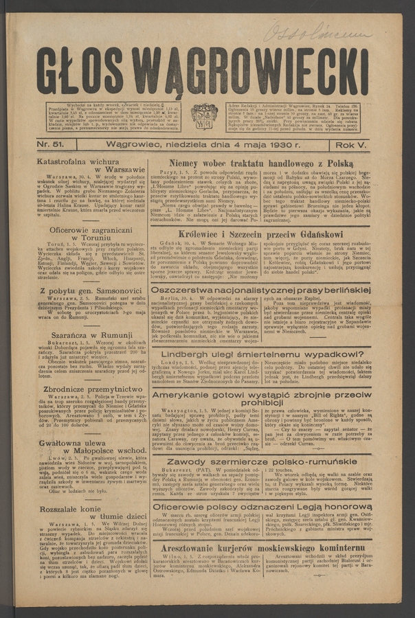 Głos Wągrowiecki. Rok&nbsp;5, 1930, numer&nbsp;51